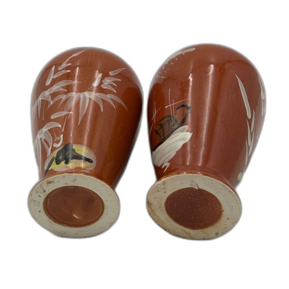 Asian-Inspired Hand-Painted Ceramic Vases – Burnt Orange with a Bamboo Design - Picture 9 of 9